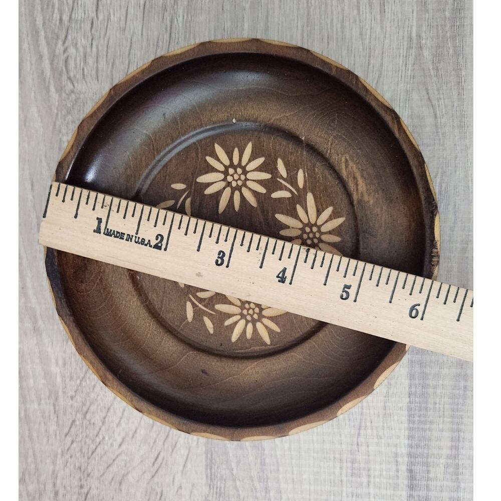 Vintage Swiss Musical REUGE Wood Carved Floral Dish Pedestal Stand Plate Round - Picture 9 of 10